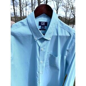Cutter & Buck Versatech Button Down LS Striped Shirt Embroidered Logo Mens Large